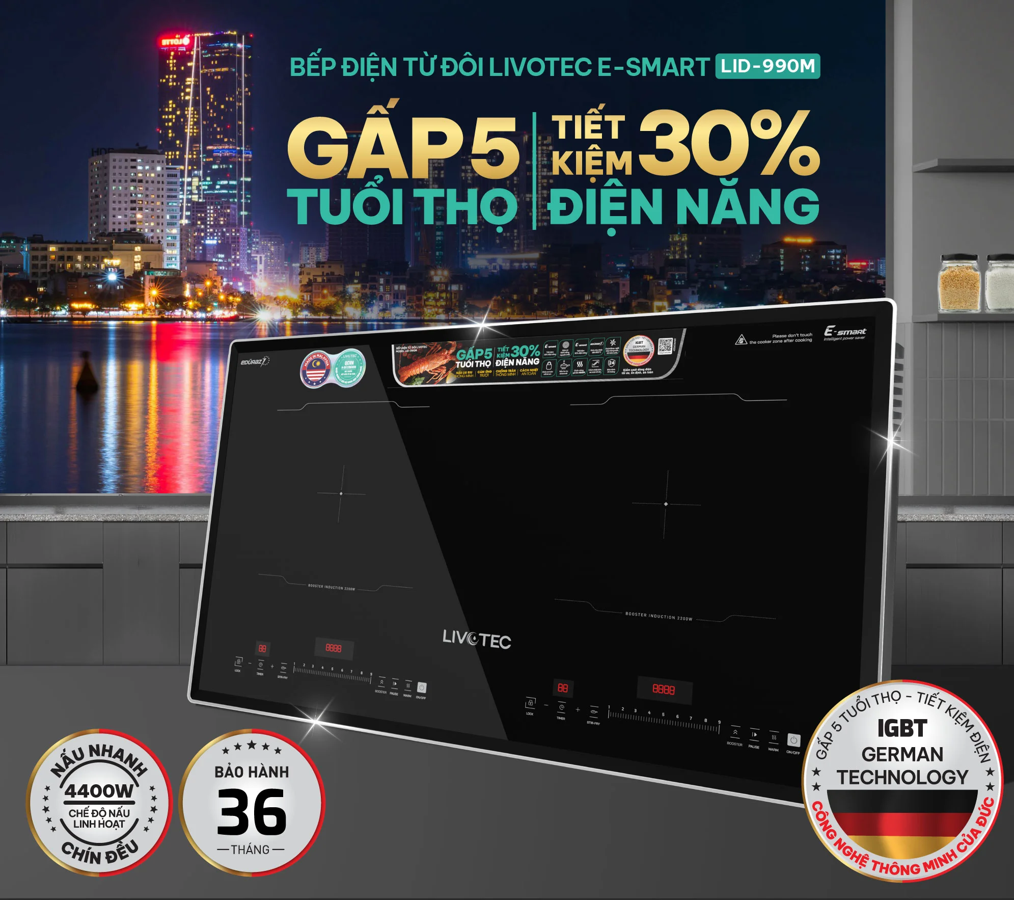 Bếp từ đôi Livotec E-SMART LID-990M