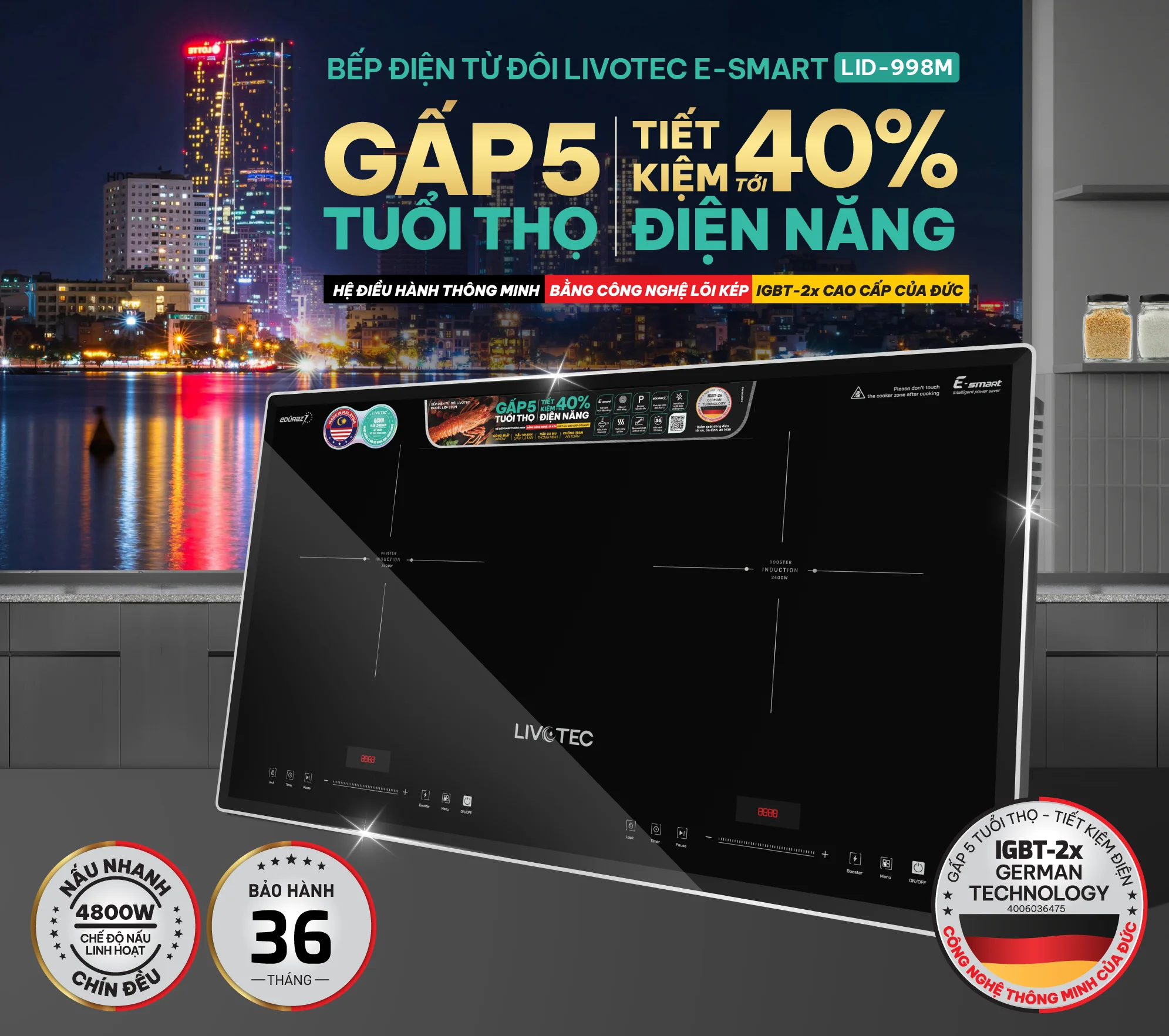 Bếp từ đôi Livotec E-SMART LID-998M 