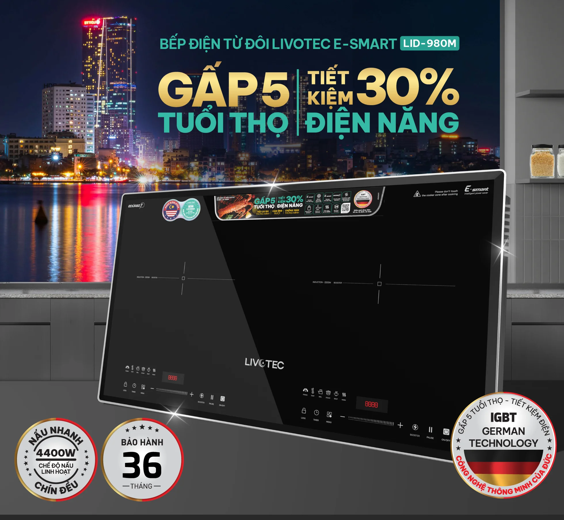 Bếp từ đôi Livotec E-SMART LID-980M