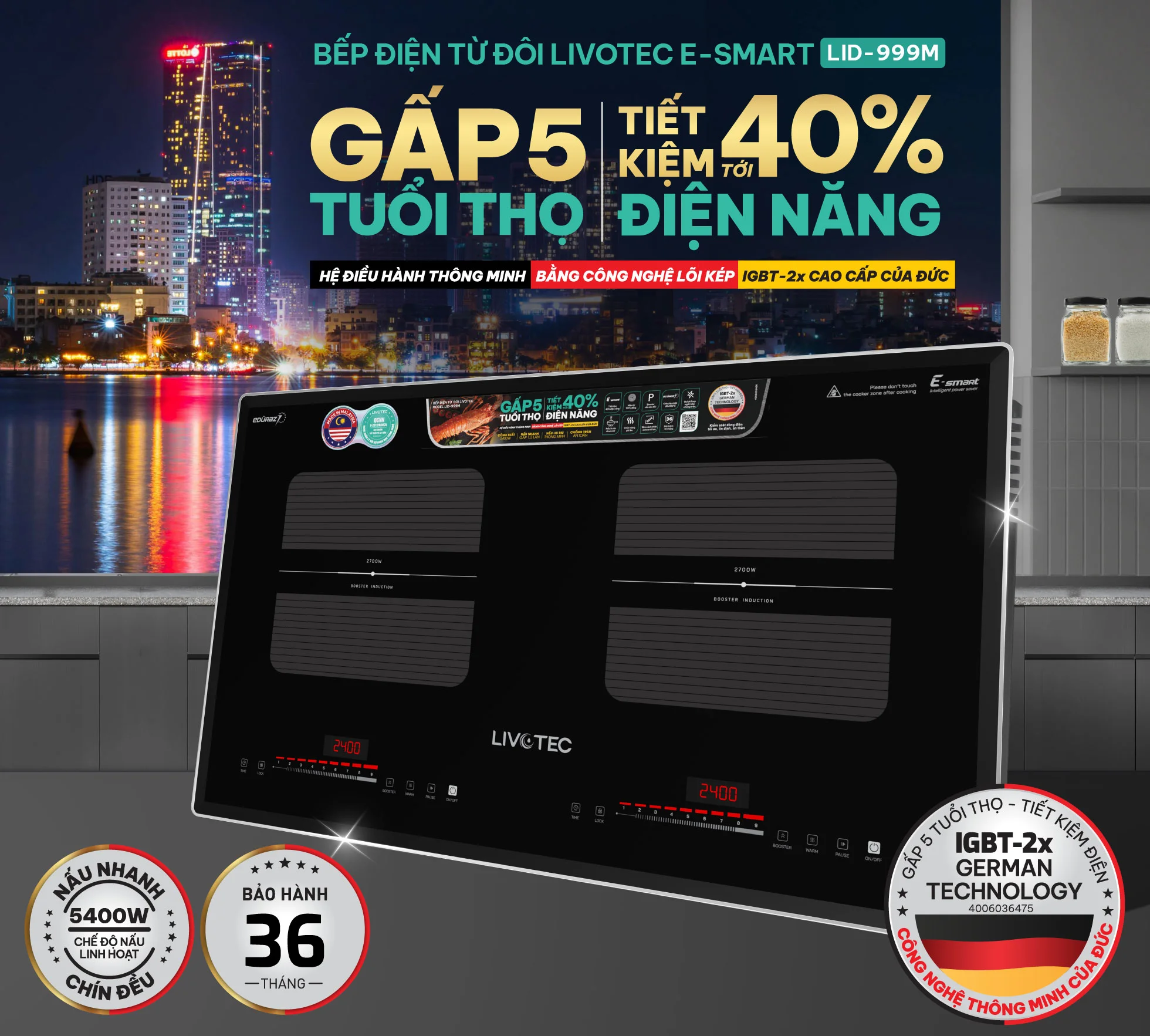 Bếp từ đôi Livotec E-Smart LID-999M