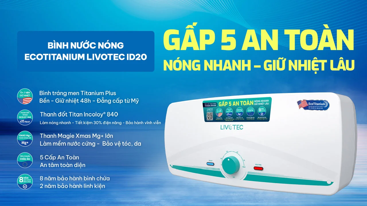 Bình nước nóng gián tiếp 20L Livotec LWH-ID20