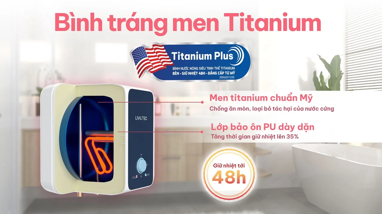 Ruột b&igrave;nh được phủ lớp men Titanium Plus