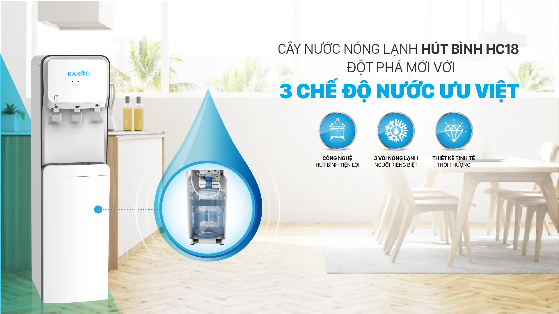 Cây nước nóng lạnh hút bình Karofi  HC18 