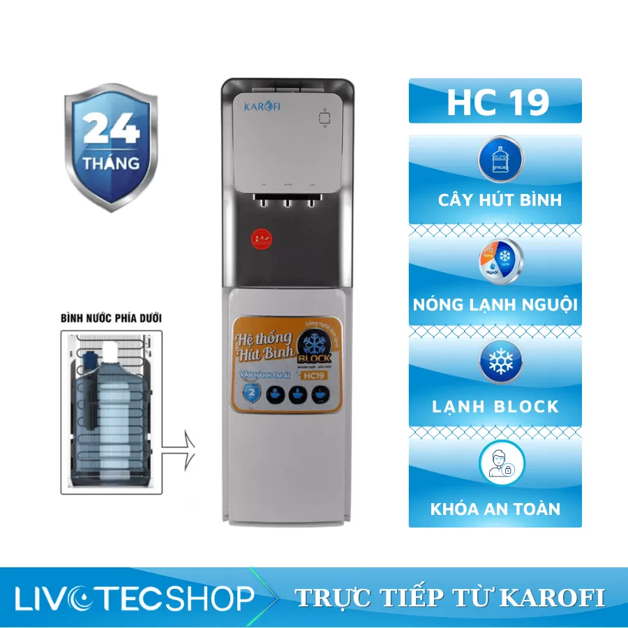 Cây nước nóng lạnh hút bình Karofi HC19