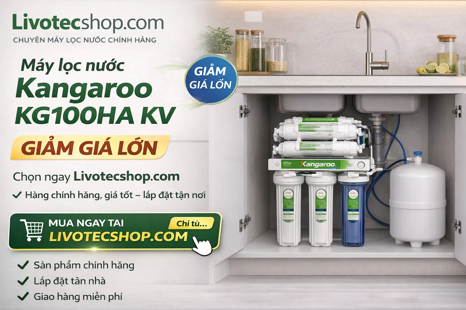 M&aacute;y lọc nước Kangaroo KG100HA KV gi&aacute; rẻ tại Livotecshop.com