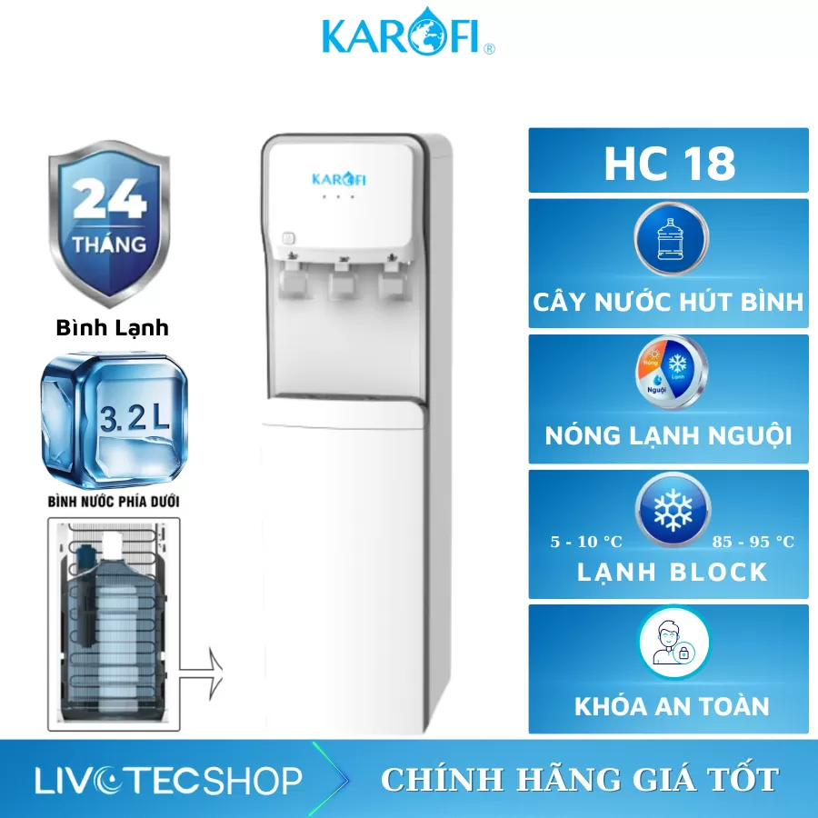 Cây nước nóng lạnh hút bình Karofi HC18