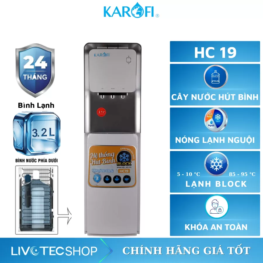 Cây nước nóng lạnh hút bình Karofi HC19