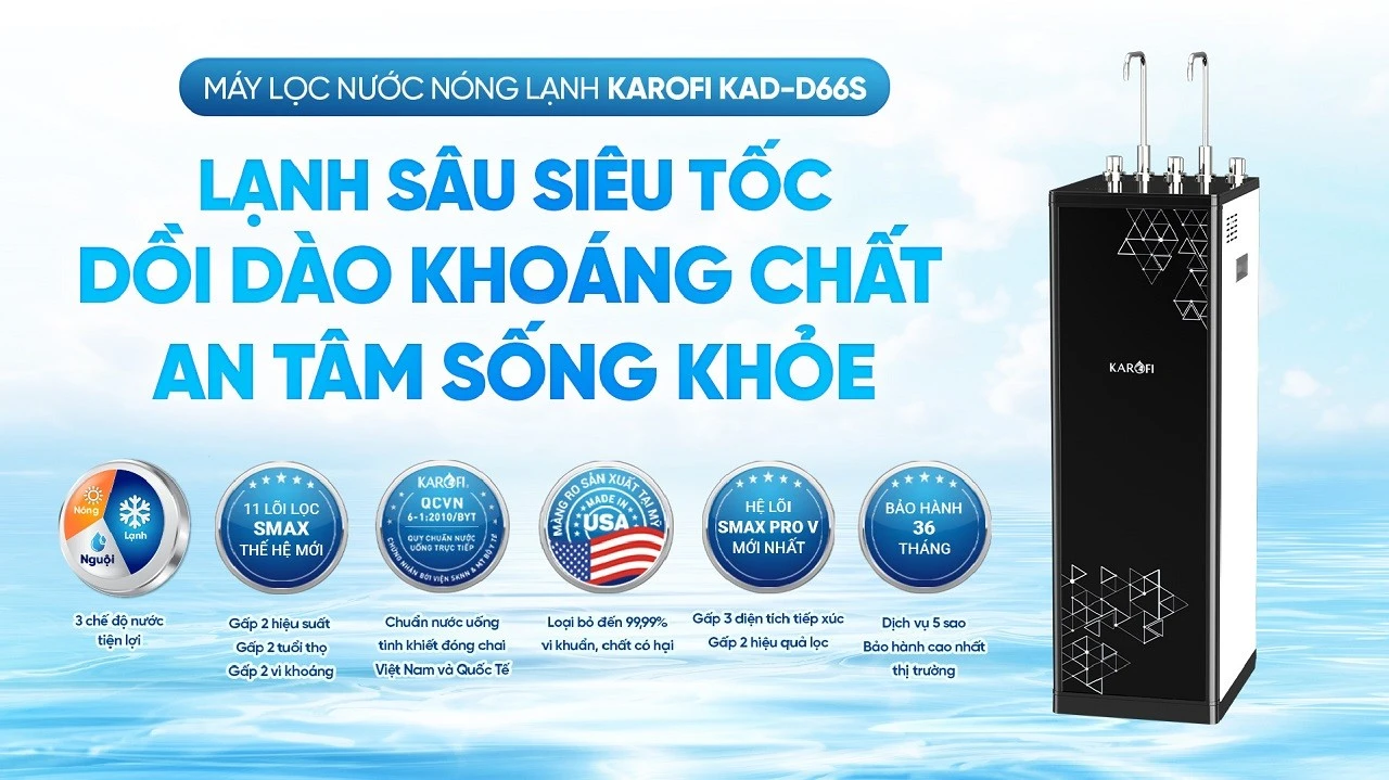 Máy lọc nước nóng lạnh Karofi KAD-D66S