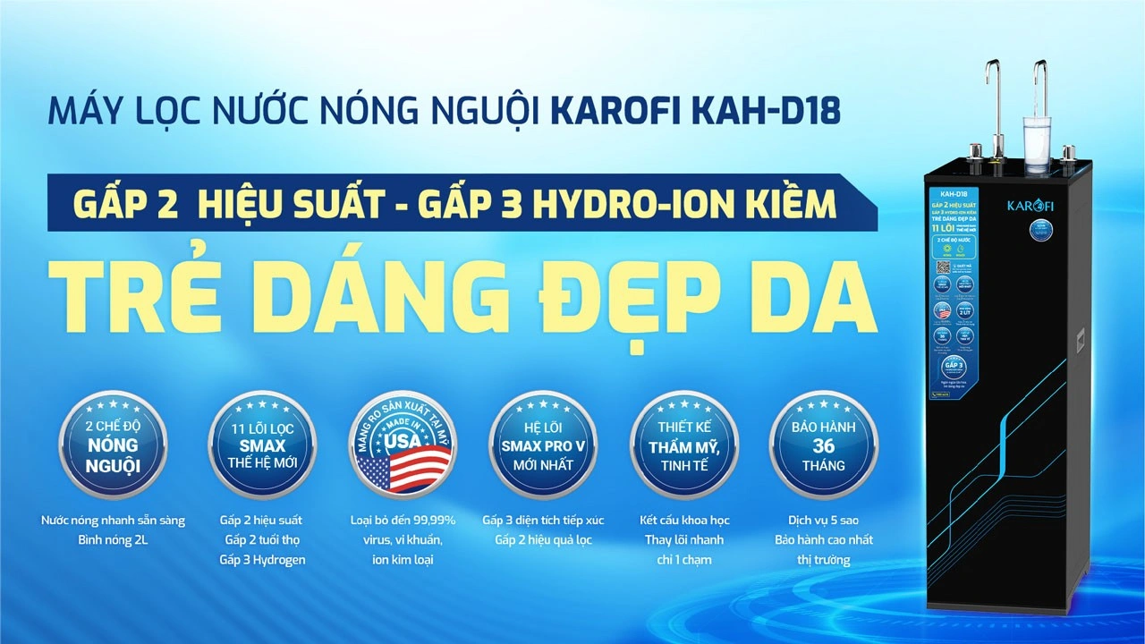 Máy lọc nước nóng nguội Karofi KAH-D18