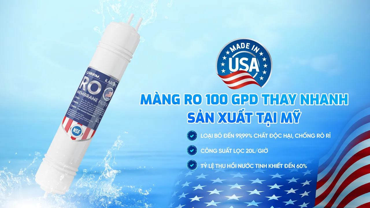 Màng RO 100 GPD sản xuất tại Mỹ có công suất lọc lên đến 20 lít/giờ
