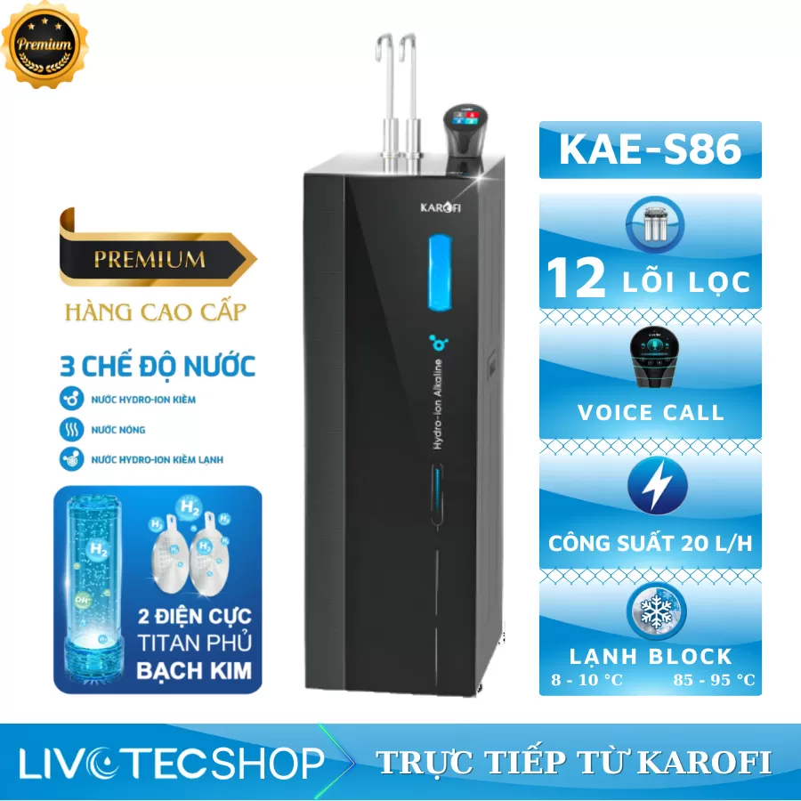 Máy lọc nước nóng lạnh Hydro-ion kiềm Karofi KAE-S86