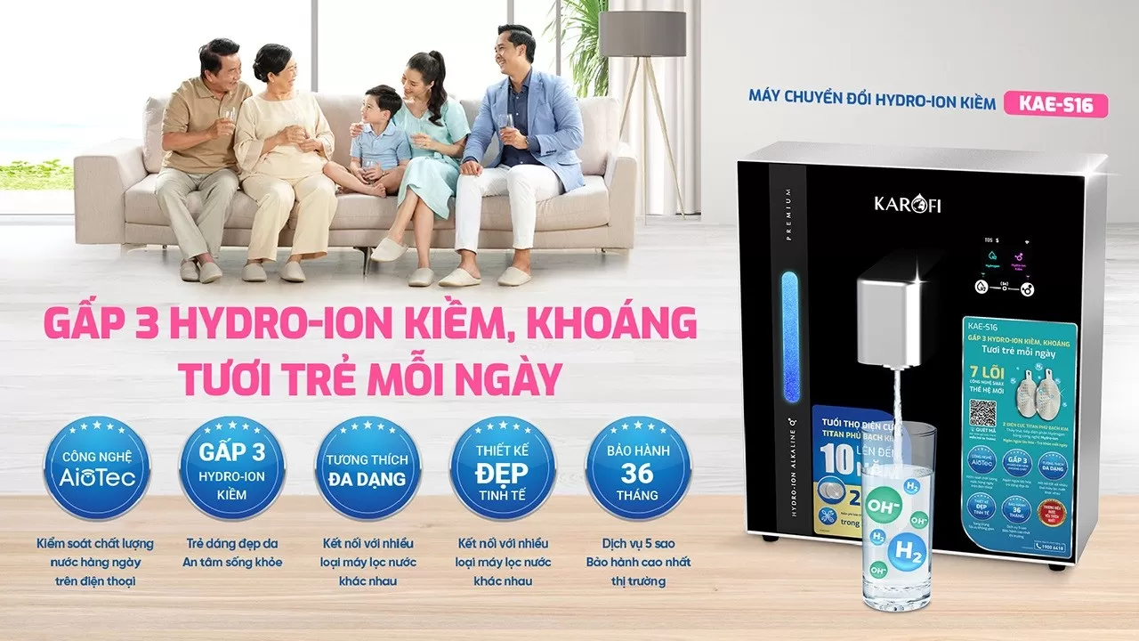 Máy chuyển đổi Hydro-ion kiềm Karofi KAE-S16 chính hãng