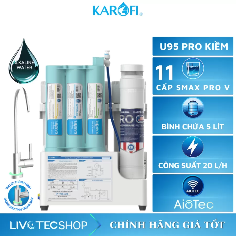 Máy lọc nước RO Karofi KAQ-U95 Pro Hydrogen Akline