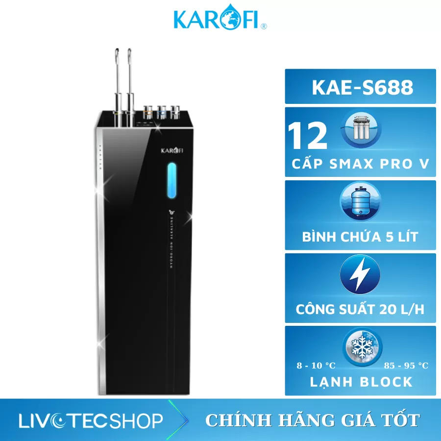 Máy lọc nước Hydro-ion kiềm nóng lạnh Karofi KAE-S688