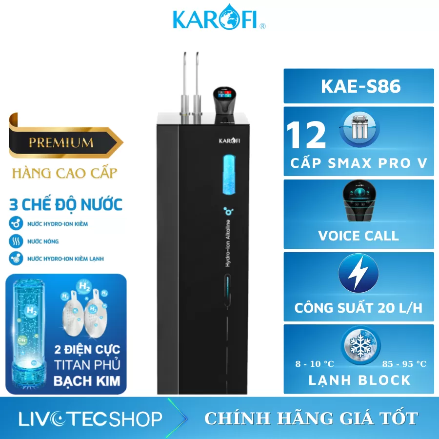 Máy lọc nước nóng lạnh Hydro-ion kiềm Karofi KAE-S86