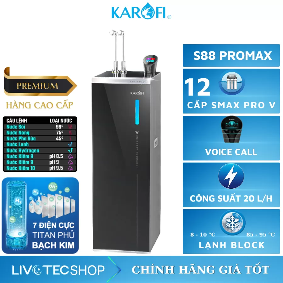 Máy lọc nước nóng lạnh Hydro-ion kiềm Karofi KAE-S88 PROMAX