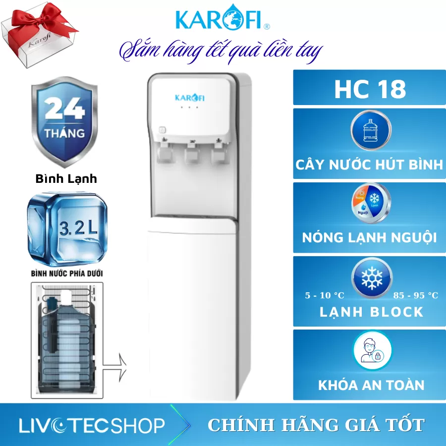Cây nước nóng lạnh hút bình Karofi HC18
