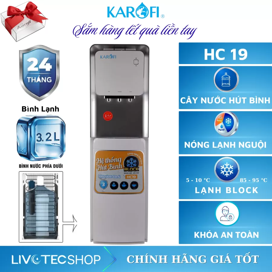 Cây nước nóng lạnh hút bình Karofi HC19