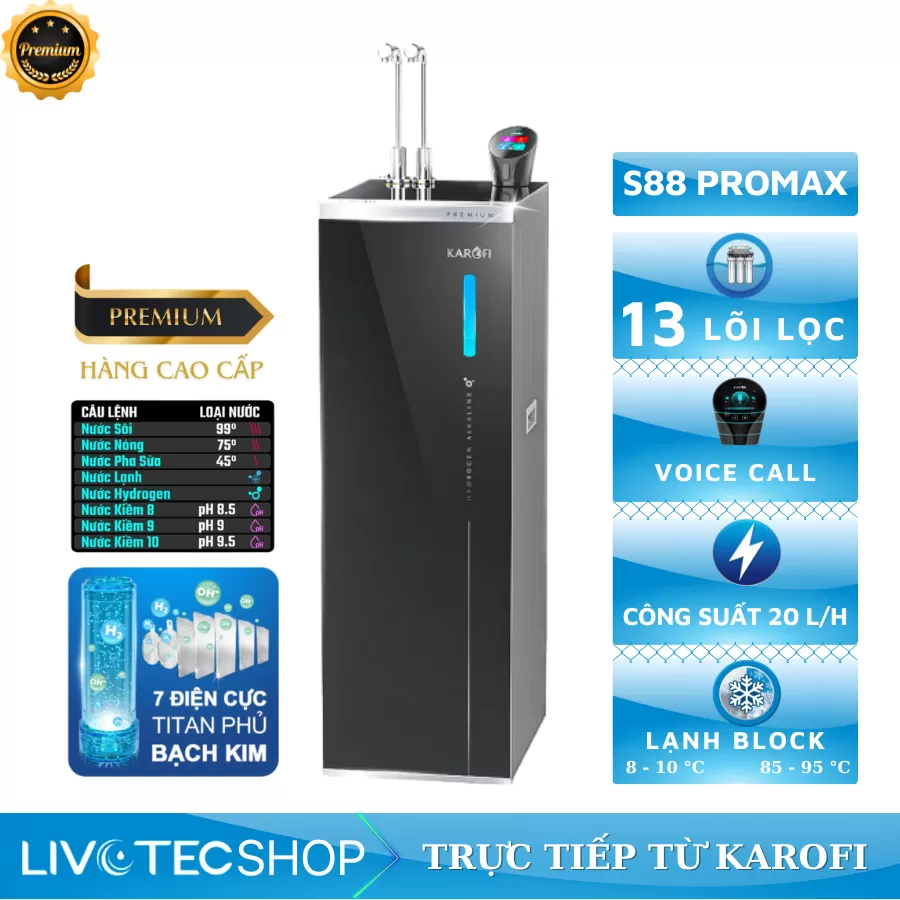 Máy lọc nước nóng lạnh Hydro-ion kiềm Karofi KAE-S88 PROMAX