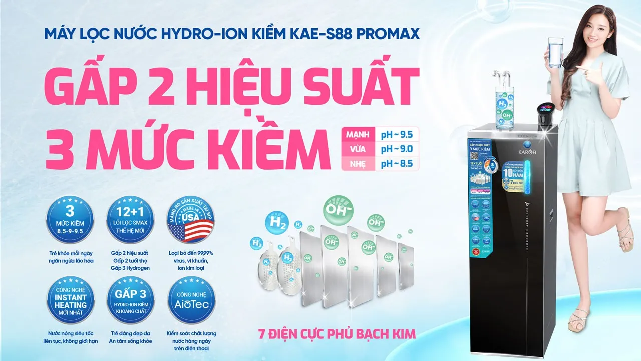 Máy lọc nước nóng lạnh Karofi KAE-S88 PROMAX
