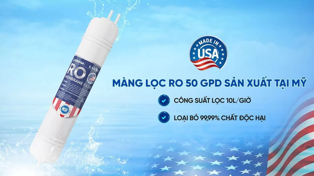 Màng lọc RO sản xuất tại Mỹ công suất cao trong máy lọc nước Karofi KHY-TN100