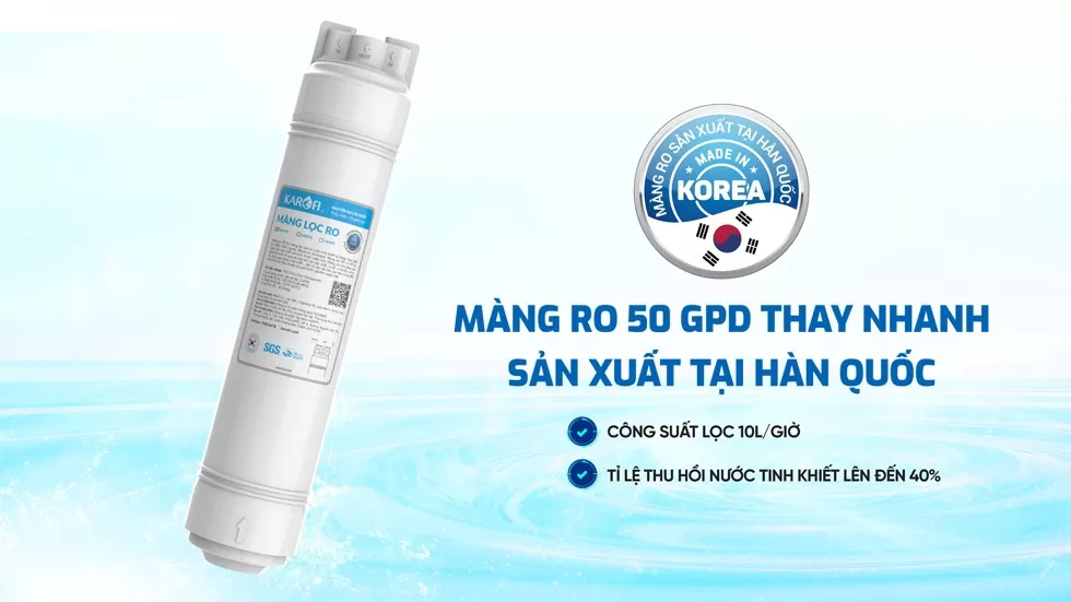 Màng lọc RO 50 GPD thay nhanh sản xuất tại Hàn Quốc