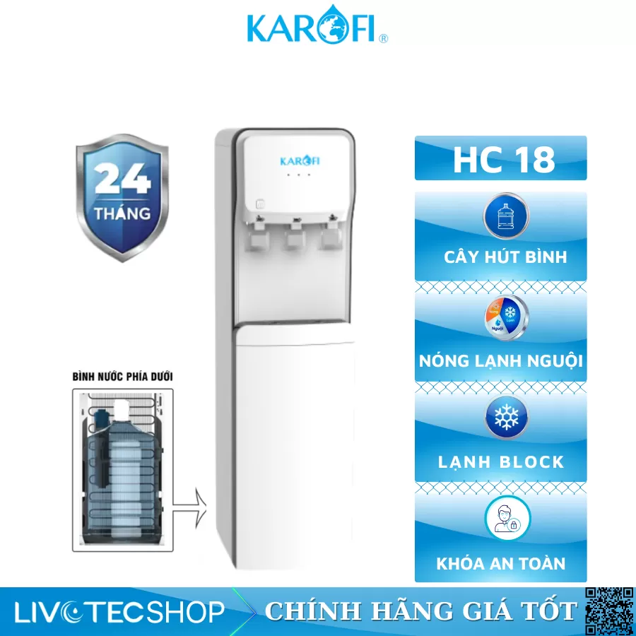 Cây nước nóng lạnh hút bình Karofi HC18