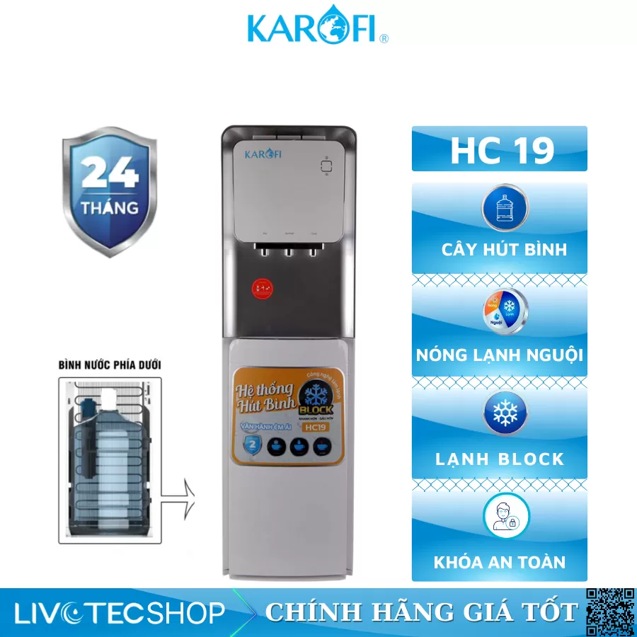 Cây nước nóng lạnh hút bình Karofi HC19