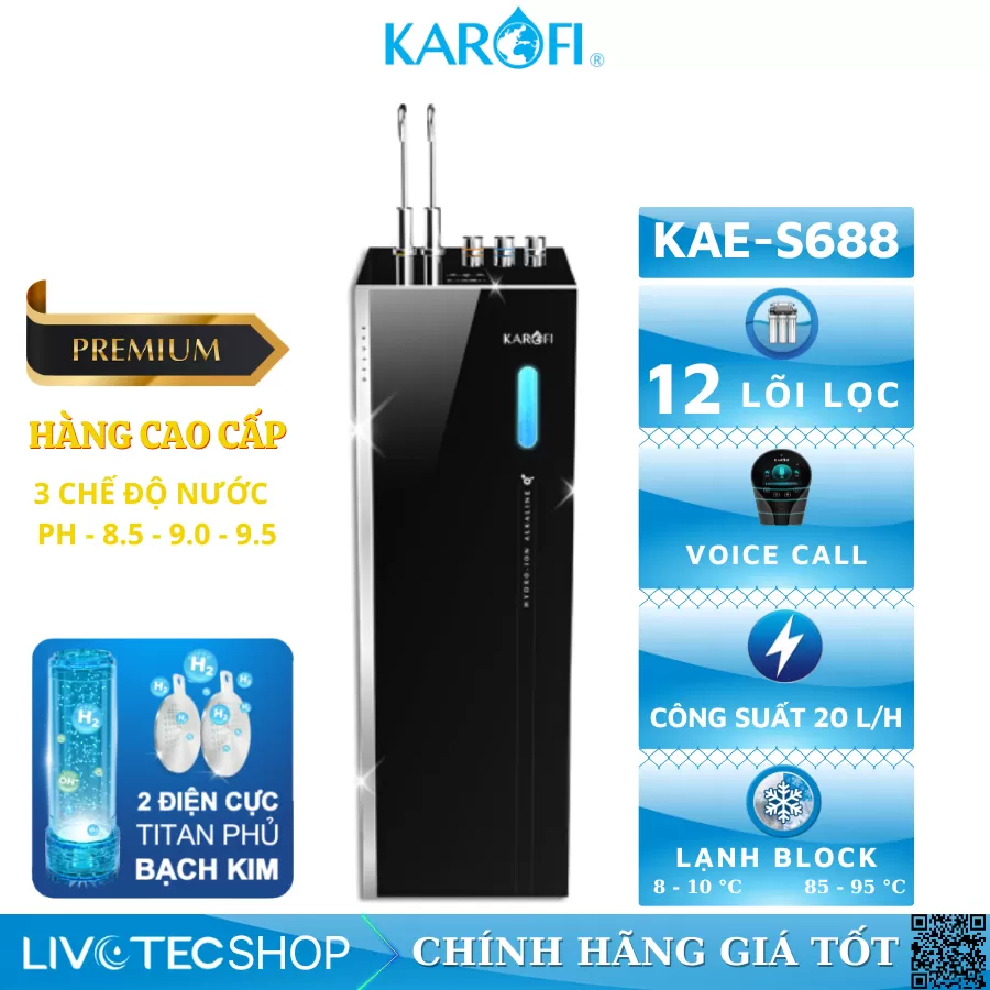 Máy lọc nước Hydro-ion kiềm nóng lạnh Karofi KAE-S688
