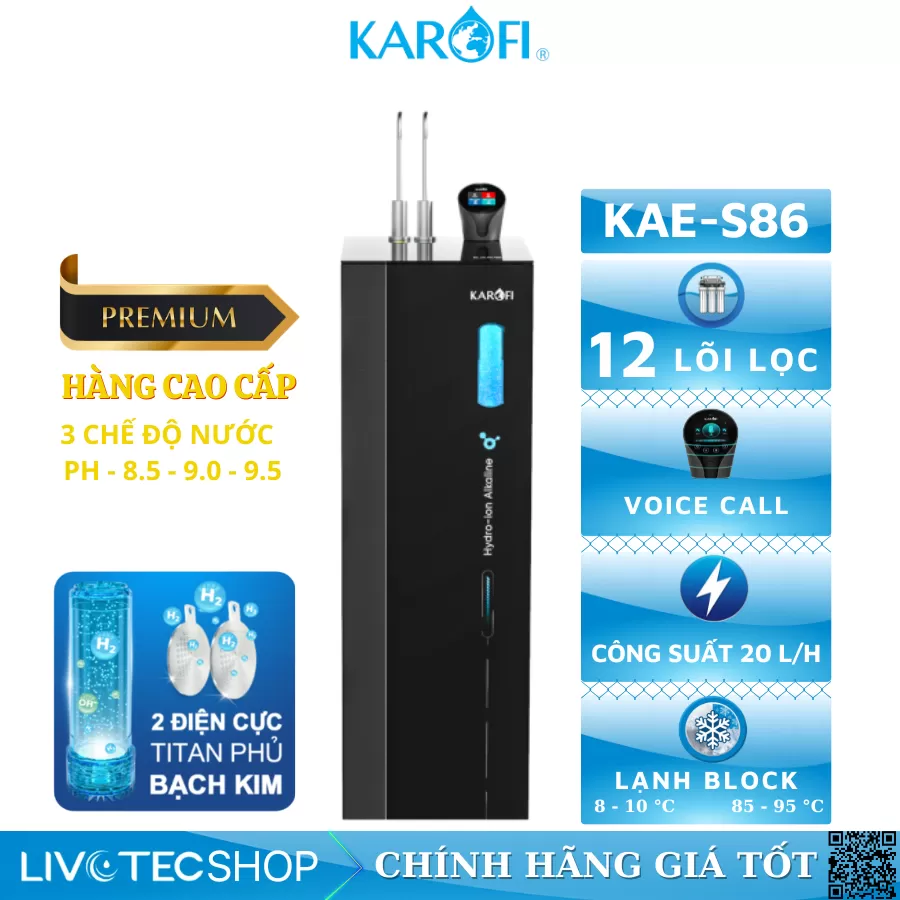 Máy lọc nước nóng lạnh Hydro-ion kiềm Karofi KAE-S86