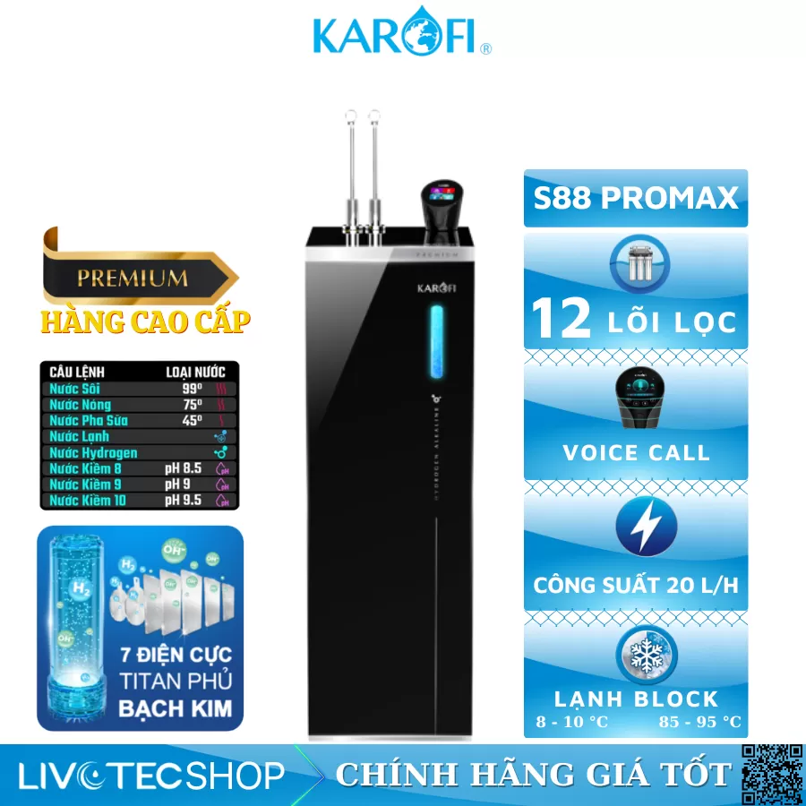 Máy lọc nước nóng lạnh Hydro-ion kiềm Karofi KAE-S88 PROMAX