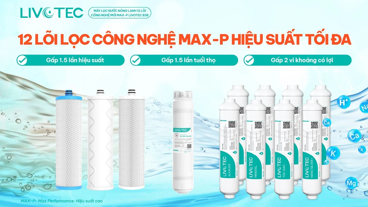 HỆ 12 LÕI LỌC CÔNG NGHỆ MAX-P HIỆU SUẤT CAO