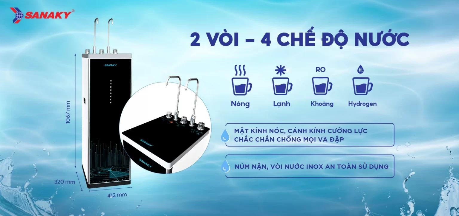 2 vòi 4 chế độ nước nóng – lạnh – RO – Hydrogen