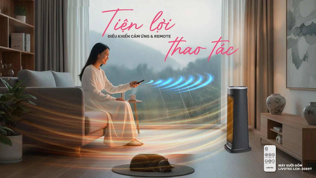 M&aacute;y sưởi gốm Livotec LCH-1597D Điều khiển cảm ứng & remote &ndash; Tiện lợi tối đa