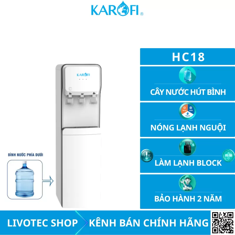 Cây nước nóng lạnh hút bình Karofi HC18